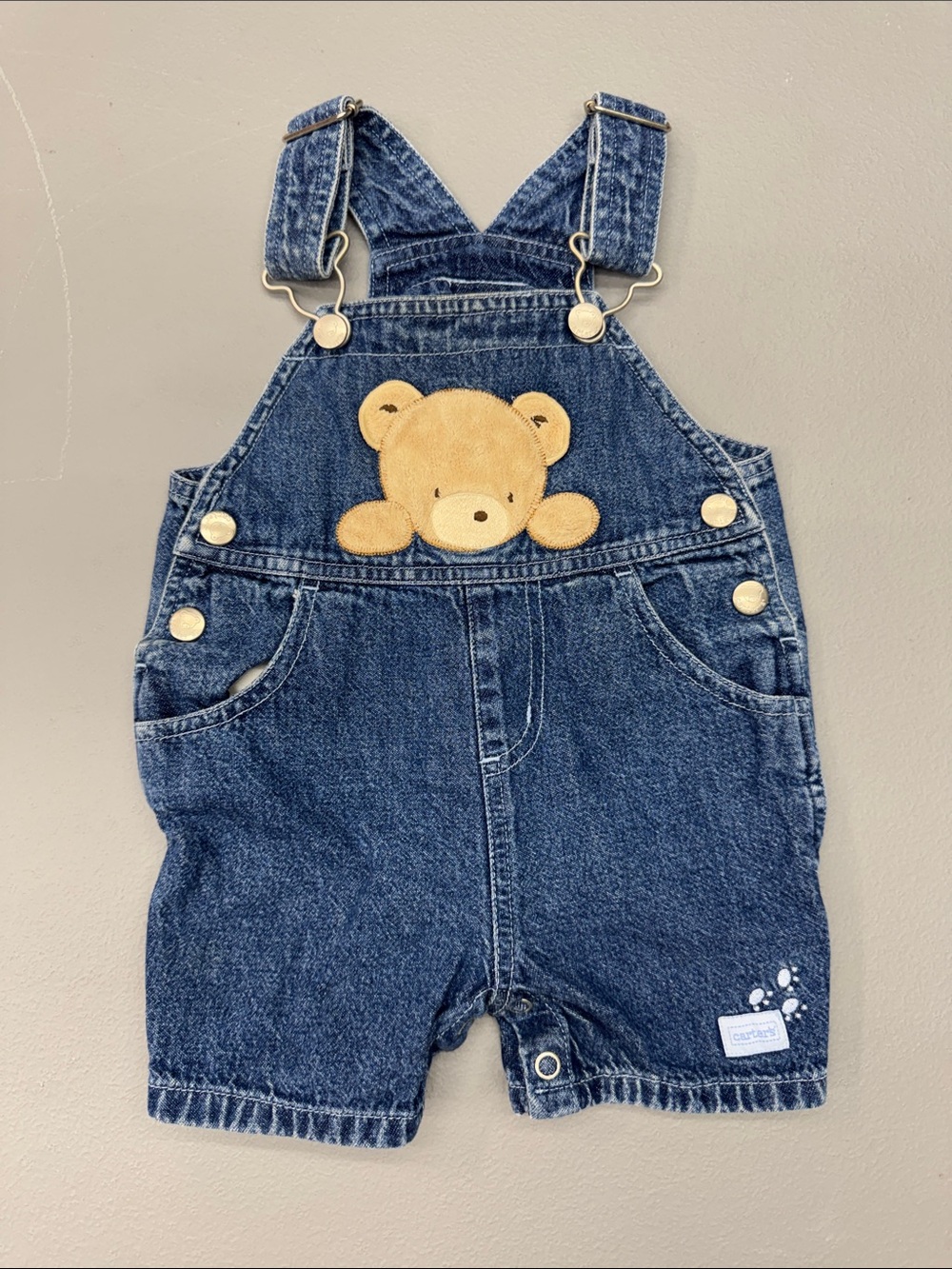 Denim Bear Short Overalls - Blue